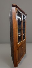 Antique Wooden Corner Cabinet with Glass Doors, 5 Shelves, Brown Stained Finish