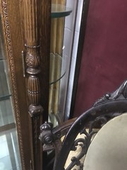 VICTORIAN BEVELED GLASS CARVED OAK CHINA CABINET, ATTR. R.J. HORNER