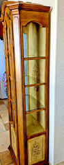 Large 77″ Hand Painted Maple? Wood Glass Display Cabinet Case 3 Shelf Ornate HTF