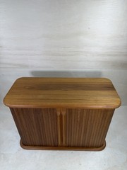 Vintage Mid Century Eppco Enterprises Teak Tambour Slide Door Wall Mount Cabinet