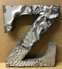 Decorative Salvaged Tin Ceiling 8″ Patchwork Shabby Silver Letter Z Old 205-26B