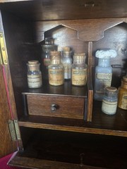 Solid Wood Antique Apothecary Cabinet Box Portable Medicine Chest Glass Bottles