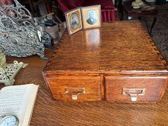 Antique 2 Drawer Oak Wood Card Catalog File Cabinet