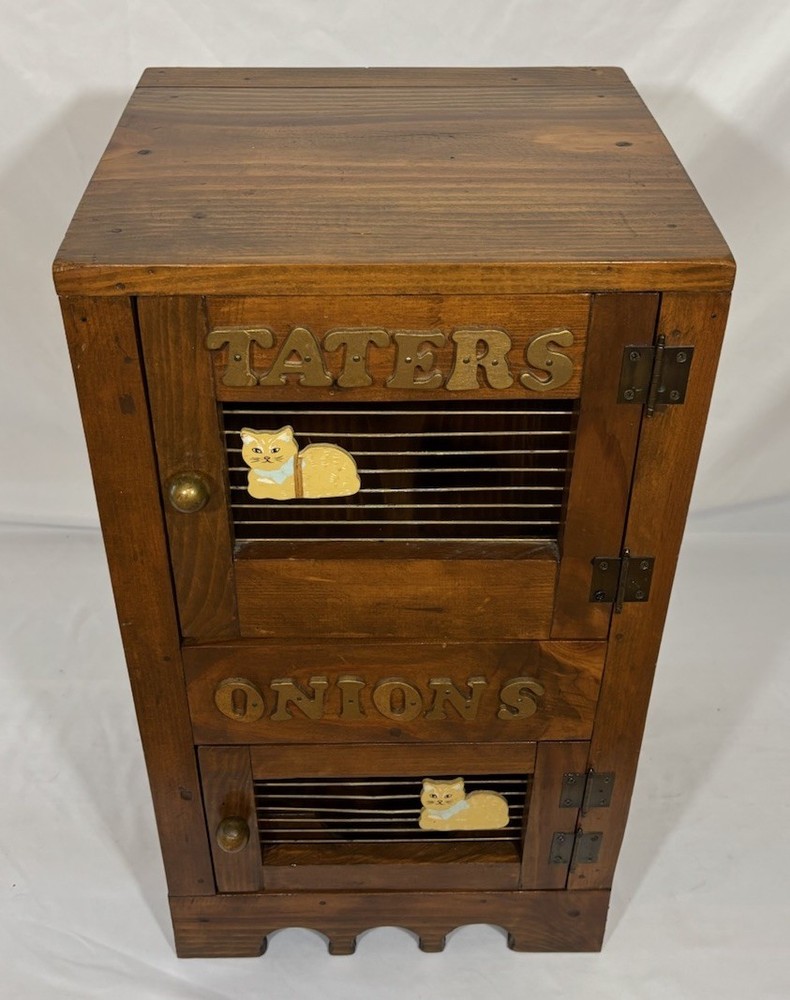Vintage Potatoes Taters ‘N Onions Solid Wood Storage Bin Farmhouse Country