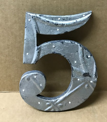 Decorative Salvaged Tin Ceiling 8″ Patchwork Shabby Silver Number 5 Old 207-26B