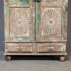 Antique Carved Teak 2 Door Cabinet From India