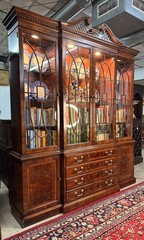 Vintage Henredon Aston Court Large 91″ Tall Mahogany Breakfront Bookcase Cabinet