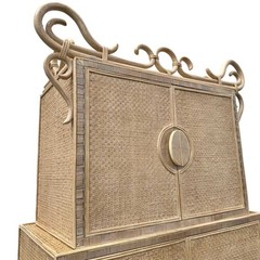 Chinoiserie Rattan Cabinet with Natural Bent Wood & Pencil Reed Base by Hickory