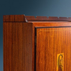 Vintage Drop-Leaf Cabinet Exotic Wood Brass Design 1950s Brass Exotic Wood Venee