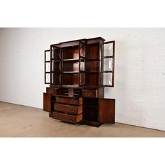 Baker Furniture Style Georgian Mahogany Bubble Glass Breakfront Bookcase Cabinet