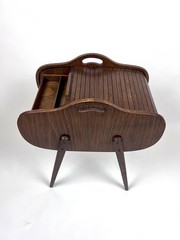 Beautiful Vintage Mid Century Modern Danish Tambour Roll Top Sewing Cabinet