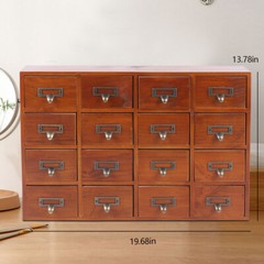 16 Drawers Vintage Tabletop Library Card Catalog Cabinet Apothecary Storage Box