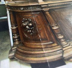 Heavily Carved Walnut Antique Sideboard, Buffet, Cabinet with Curved Sides
