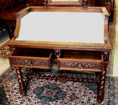 French Antique Louis XIII Oak Marble Top Dresser / Washstand/ Vanity