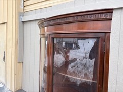 67475 Vintage Bow Front Mahogany Corner Curio Cabinet with Glass Doors