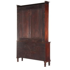 Oversized Antique Sheraton Flame Mahogany Step Back Cupboard c1830