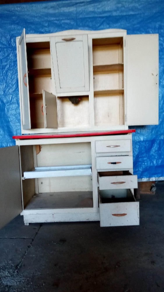 Vintage Kitchen Hoosier Cabinet, Primitive Cupboard White