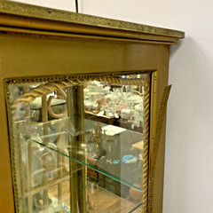 ATQ Gold Painted Wood Lighted Curio Cabinet + 3 Glass Shelves & Mirror 56″H 28″L