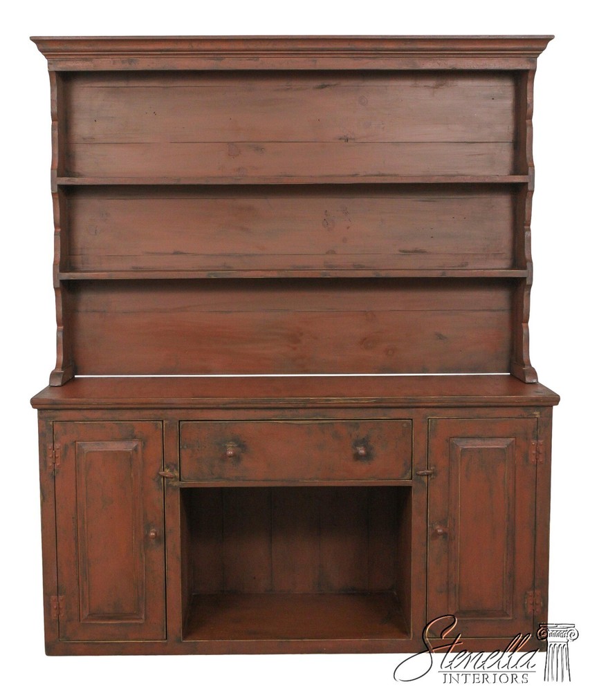 L57591: Primitive Country Painted Bench Made Pewter Cabinet