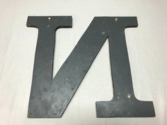 Decorative Salvaged Tin Ceiling 16″ Patchwork Silver Metal Letter N Old 1626-23B
