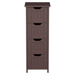 Narrow Floor Bathroom Storage Cabinet w/ Slide Out Drawers for Small Space Brown