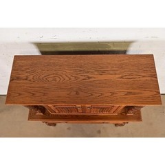 Antique English Jacobean Carved Oak Bar Cabinet, Circa 1920s