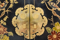 Hand Painted Black Lacquer Chinoiserie Cabinet