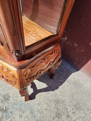 Antique Curio Bombay style Cabinet Carved Wood & Glass 3 Shelves