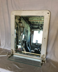 Antique VTG Deco Double Cup Holder 21×27 Glass Shelf Mirror Old Metal 1100-25B