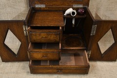 Antique Edwardian Tobacco Pipe Cabinet with Key and Ceramic Tobacco Pot