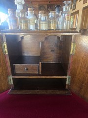 Solid Wood Antique Apothecary Cabinet Box Portable Medicine Chest Glass Bottles