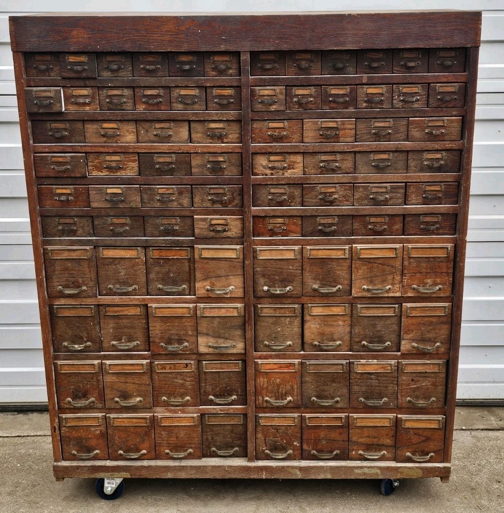 Large Apothecary Cabinet ~ Antique 88 Wood Drawers ~ Industrial Tool ~ Parts Box