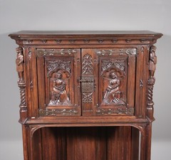 Antique French Gothic Revival Cabinet Highly Carved in Oak Wood w/Figures