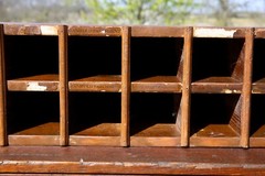 Vintage wood cubby apothecary cabinet mailbox parts bin storage organizer box
