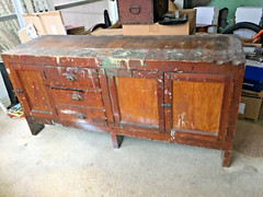 antique vintage industrial workbench cabinet tv stand table cleveland ohio 1920