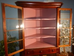 Antique Corner Cupboard Cabinet Walnut Divided Glass Door