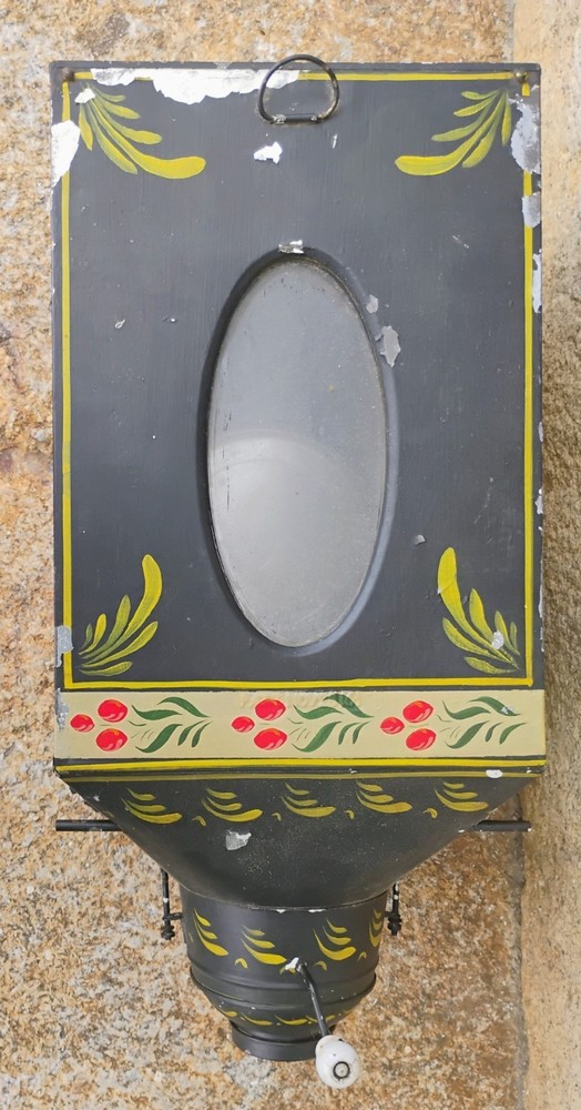 Antique Hoosier Cabinet Metal Flour Bin Sifter Hand Crank Glass Window 22 3/4″ h