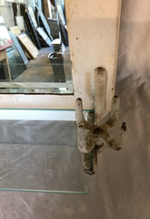 Antique VTG Deco Double Cup Holder 21×27 Glass Shelf Mirror Old Metal 1100-25B