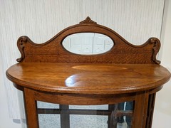 Antique English Oak Half-Round Curved Curio Display Cabinet *Missing Glass Panel