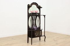 Art Nouveau Antique Etagere Curio Display, Beveled Mirrors #53124