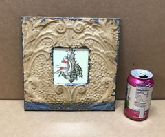 VTG Shabby Tan Photo 4″Sq. Tin Ceiling Metal Shabby Picture Frame Old 675-26B