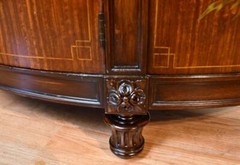1910 Antique French Walnut & Satinwood Hand painted and Marble topDemi-lune