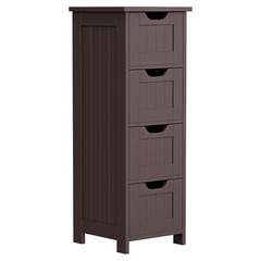 Narrow Floor Bathroom Storage Cabinet w/ Slide Out Drawers for Small Space Brown