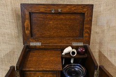 Antique Edwardian Tobacco Pipe Cabinet with Key and Ceramic Tobacco Pot