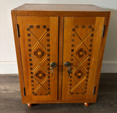 Antique Wood Guatemalan Jewelry Cabinet/Cupboard w/Inlay PLEASE READ