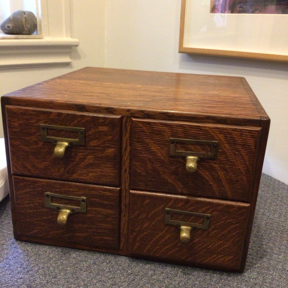 Macey Antique quarter sawn oak 4-Drawer Cabinet with Brass Handles