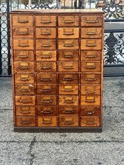 Large solid wood, antique multi drawer card catalog cabinet