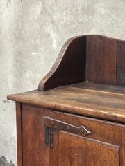 Antique Primitive Hardwood Cupboard, Scalloped Gallery, Hand-Forged Iron 19th C.
