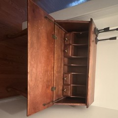 Antique Brown Wood Drop-Front Cabinet 40x24x50 Freestanding 1 Drawer 4 Shelves