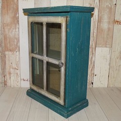 Primitive American Country Display Cupboard Cabinet Blue Paint Wall or FreeStand